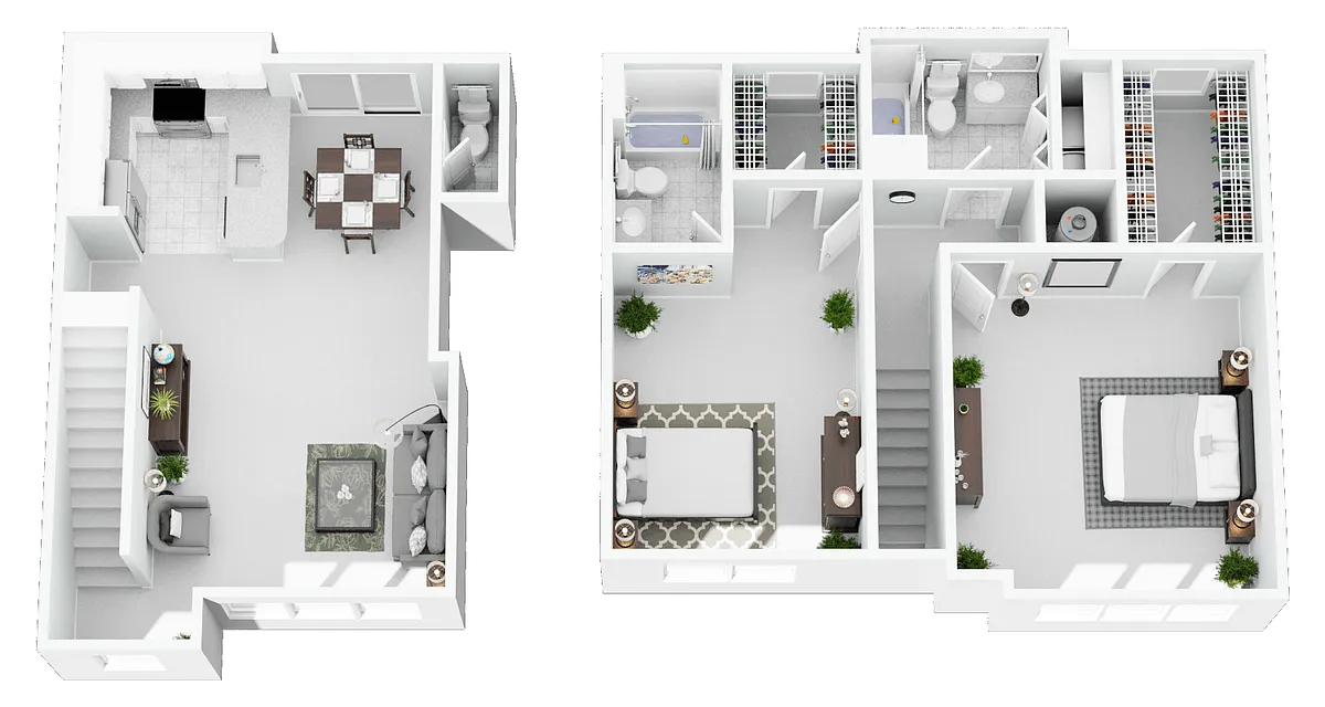 Floor plan 2 Bed Townhouse (2UP) + $125 Attached Garage (Fire