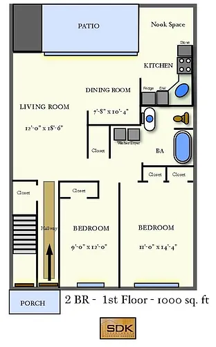 Floor plan Two Bedroom One Bath