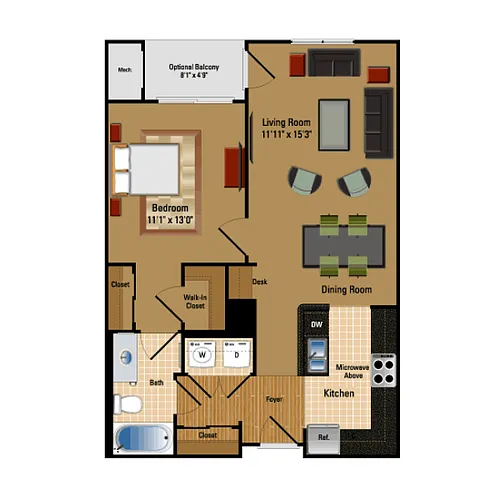 Floor plan 1 Bed, 1 Bath 768 SF A6