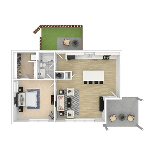 Floor plan 1br Stacked Duplex Ground