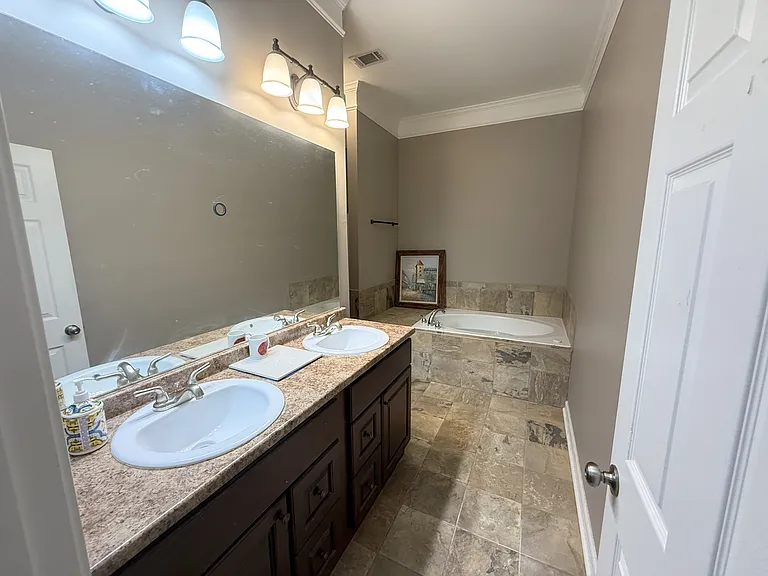 dual vanity large master bath with jacuzi, seperate shower