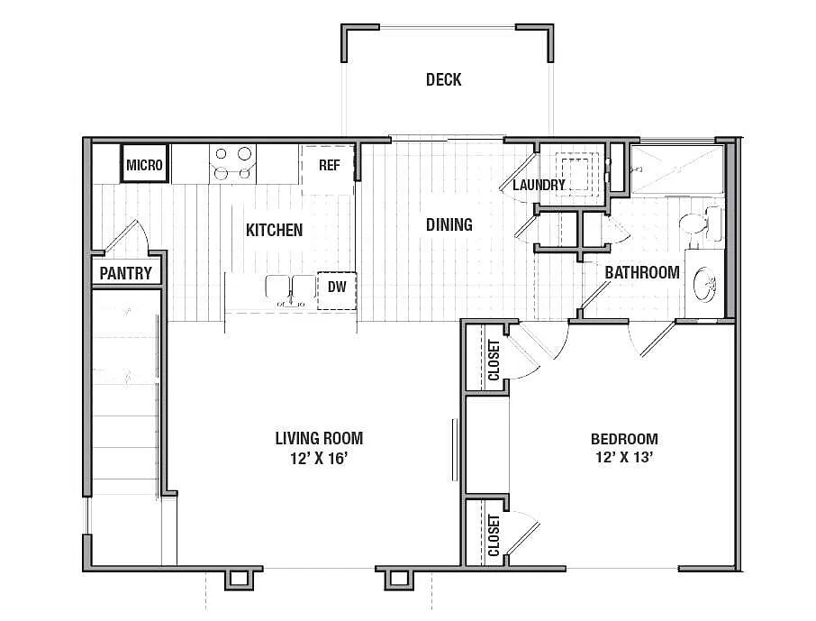 Floor plan 1X1 Carriage w/ Attached Gara