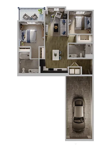 Floor plan 2 Bed 2 Bath B1