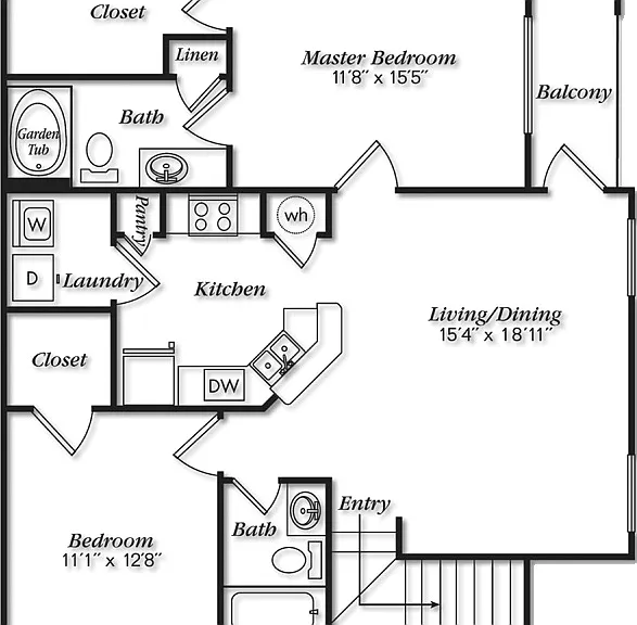 Elegant floor plan featuring 2 spacious bedrooms, master suite with balcony, modern kitchen, and open living/dining area. Elegant floor plan featuring 2 spacious bedrooms, master suite with balcony, modern kitchen, and open living/dining area.