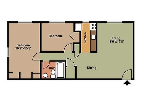 Floor plan 2BR/1BA The Sequoia