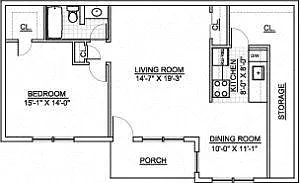 Floor plan Princeton Arms East and West- 1 Bed 1 Bath - East