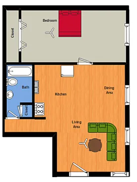 Floor plan 1 Bed, 1 Bath Flat