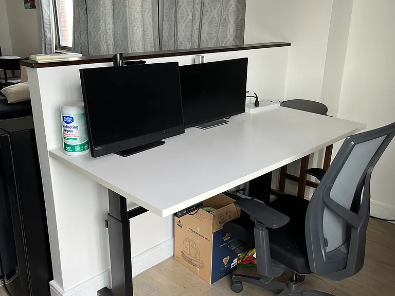 Desk, chair, monitor