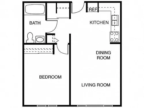 Floor plan 1 Bedroom 1 Bath - Sm