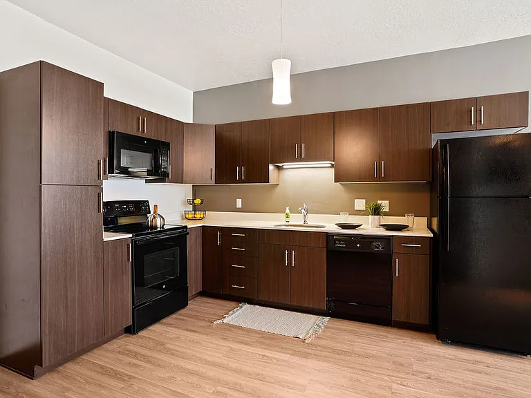 Full-service kitchen with ample cabinet space.