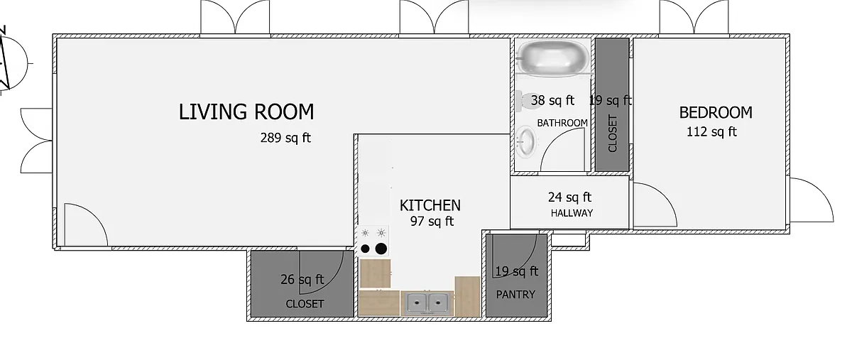 Floor plan 1BR/1BA-Ruskin