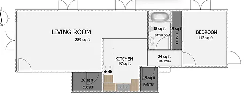 Floor plan 1BR/1BA-Ruskin