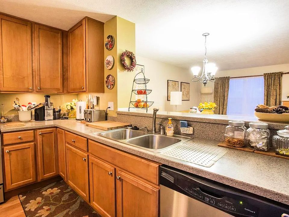 Staged photo of kitchen sink area. Newer Dishwasher has been installed.