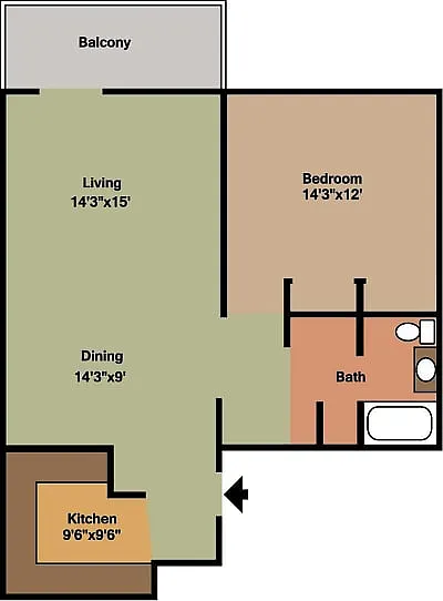 Floor plan 1 Bedroom Garden