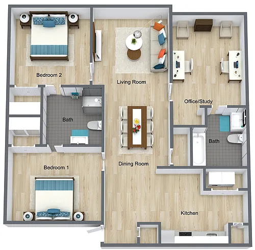 Floor plan Spartan-Single Bedroom in 3 Bedroom Apartment