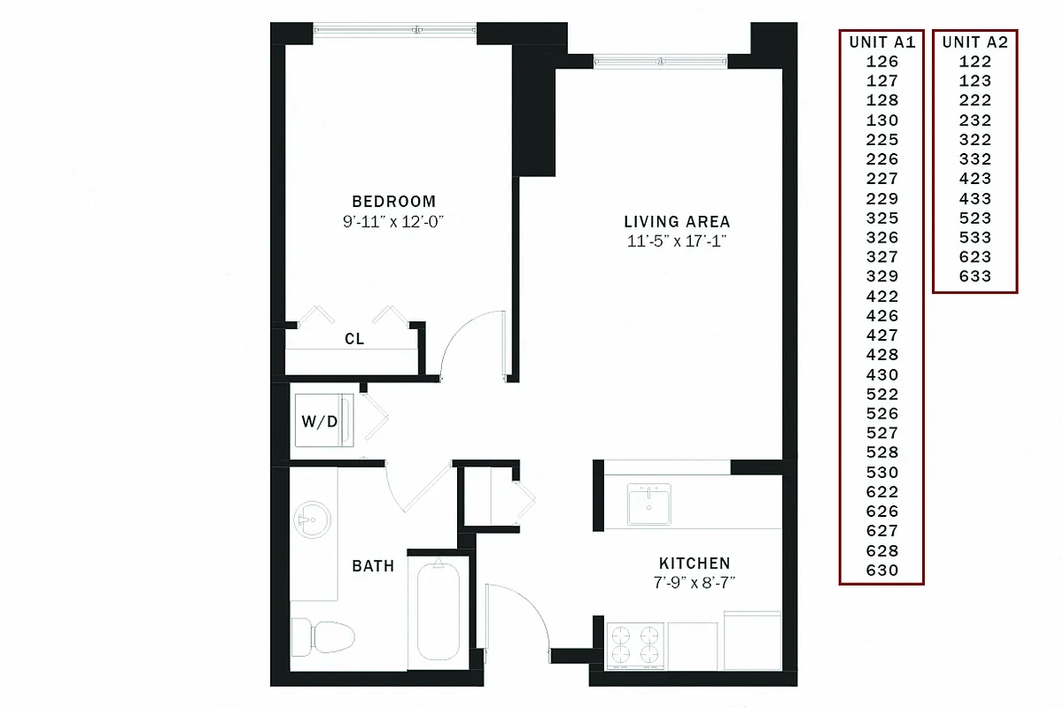 Floor plan Columbia 1 Bedroom A1r