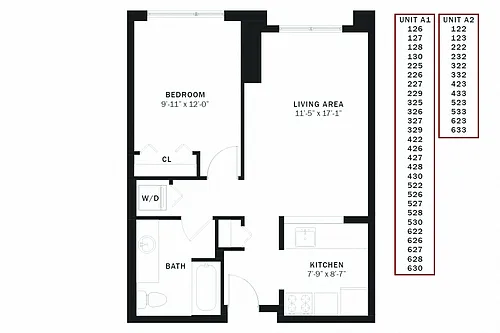 Floor plan Columbia 1 Bedroom A1r
