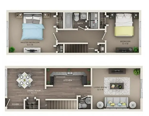Floor plan B3-2BD/1.5BA Townhome