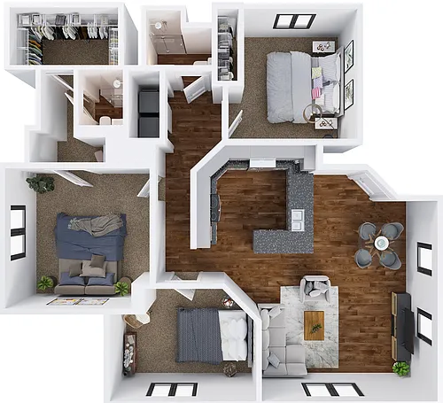 Floor plan Three Bedroom, Two Bath