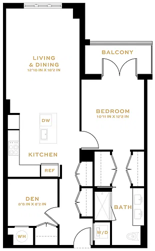Floor plan 1 Bedroom Den - 1 Bath | AD02A