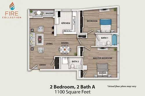 Floor plan 2 Bedroom, 2 Bath