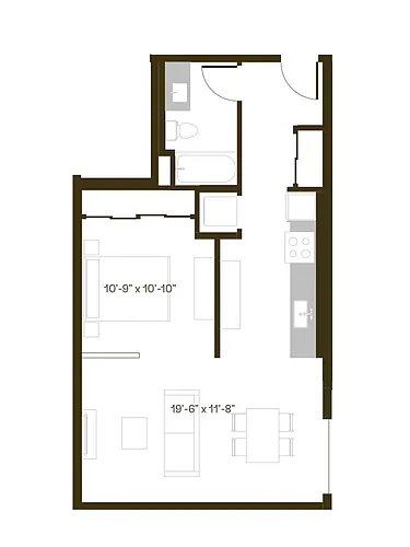 Floor plan Open 1 Bedroom, 1 Bath O1