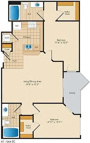Floor plan Two Bedroom/Two Bath - 2C