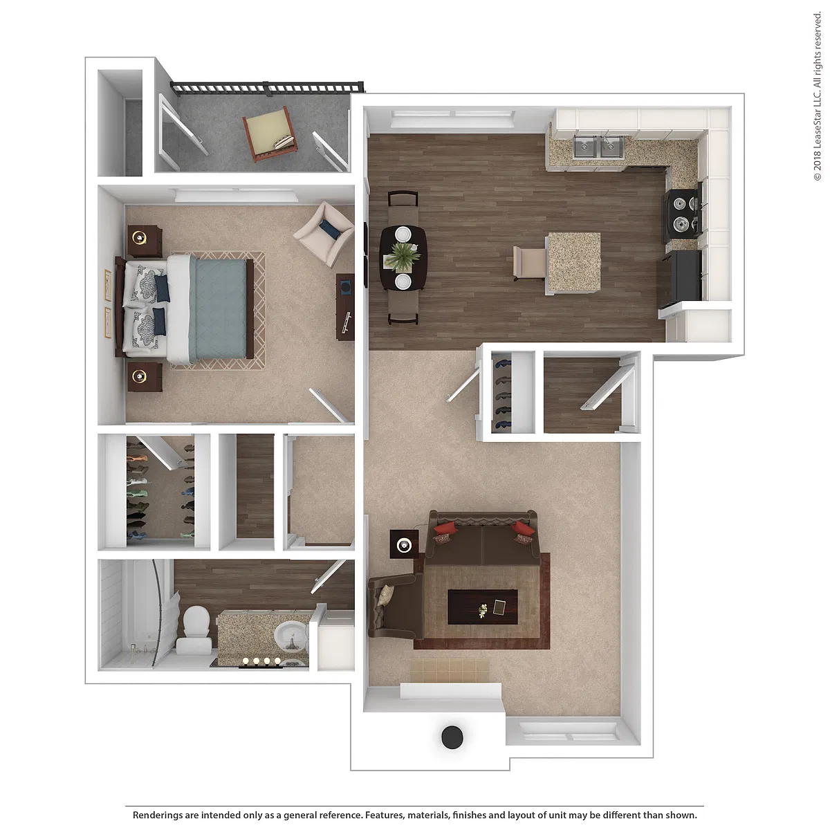 Floor plan A4 - One Bedroom One Bath Island