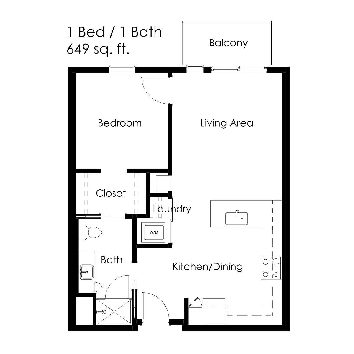 Floor plan 1 Bed / 1 Bath 649 sq ft 1B
