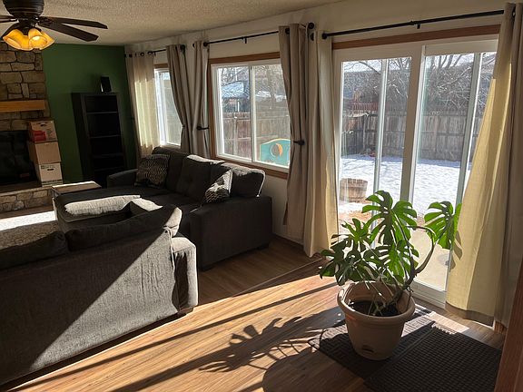 Backyard view from sunken fireplace room