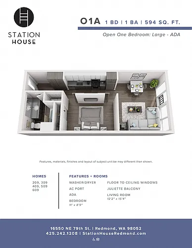 Floor plan ADA Urban 1 Bedroom - U1