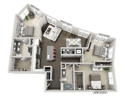 Floor plan D5 3 Bedroom 2 Bath