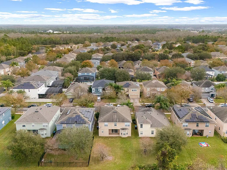 Aerial view of the backside of the house