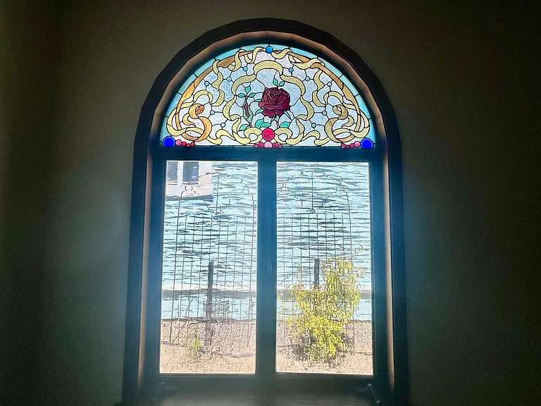 Living Room window with custom Stained Glass