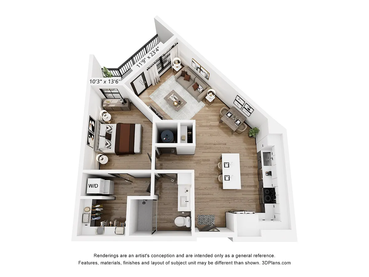 Floor plan A2: 1 Bed 1 Bath