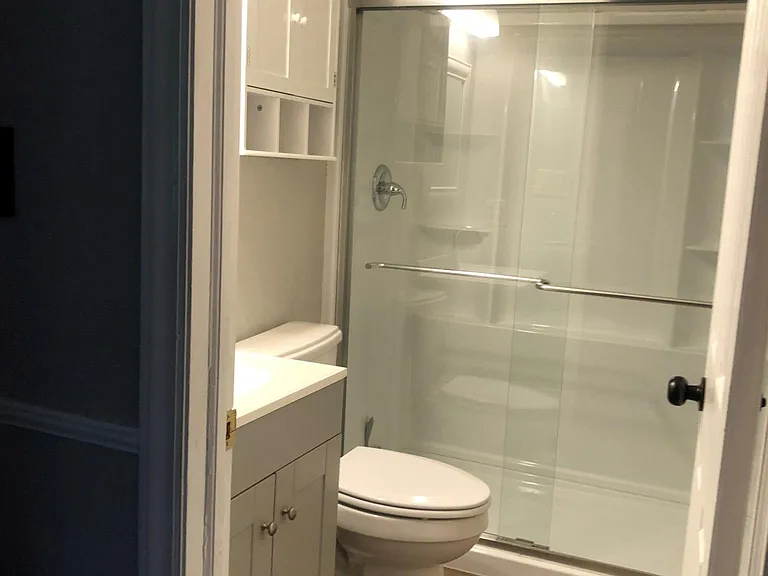 newly renovated bathroom with walk in shower