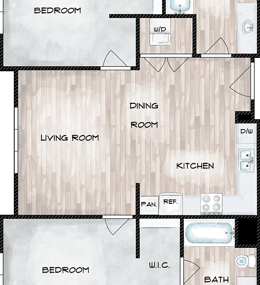 2 Bed 2 Bath Floorplan Diagram