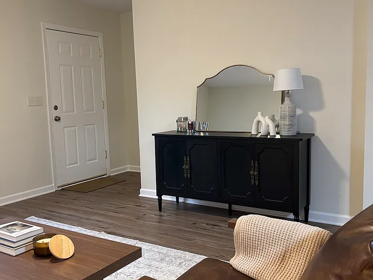 Staged living room in model until