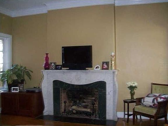 Living Room with marble fireplace
