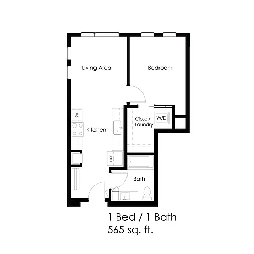 Floor plan 1 Bed / 1 Bath 565 sq ft 1D