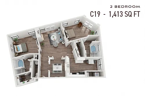 Floor plan Two Bedroom C19p Renovated