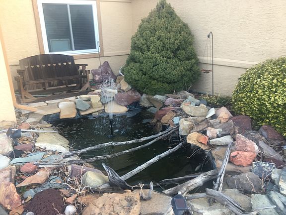 Pond with rocking bench