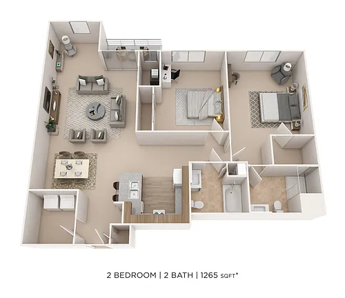 Floor plan Two Bedroom 2 Bath- 1,265 sqft