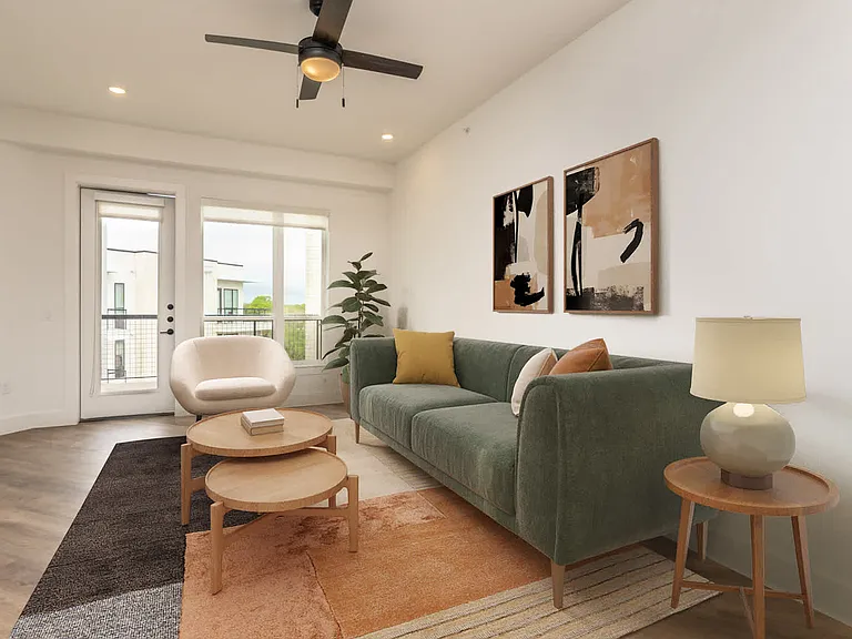 living room with balcony hard surface flooring