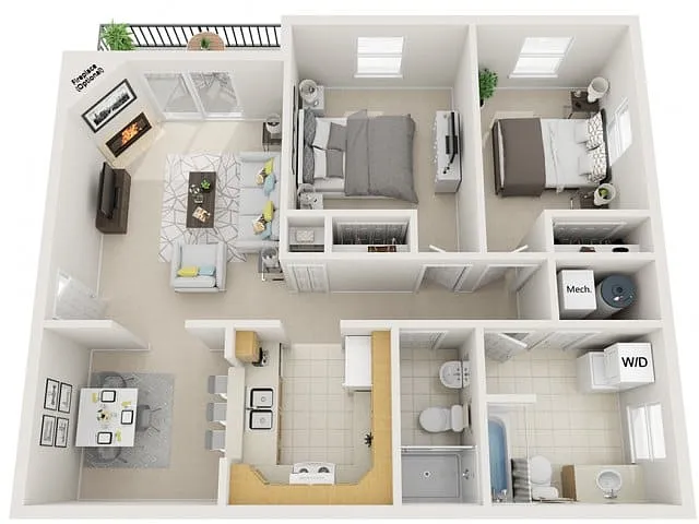 Floor plan 2 Bedroom Two Bath