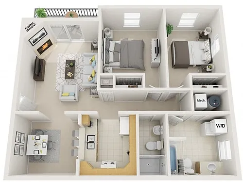 Floor plan 2 Bedroom Two Bath