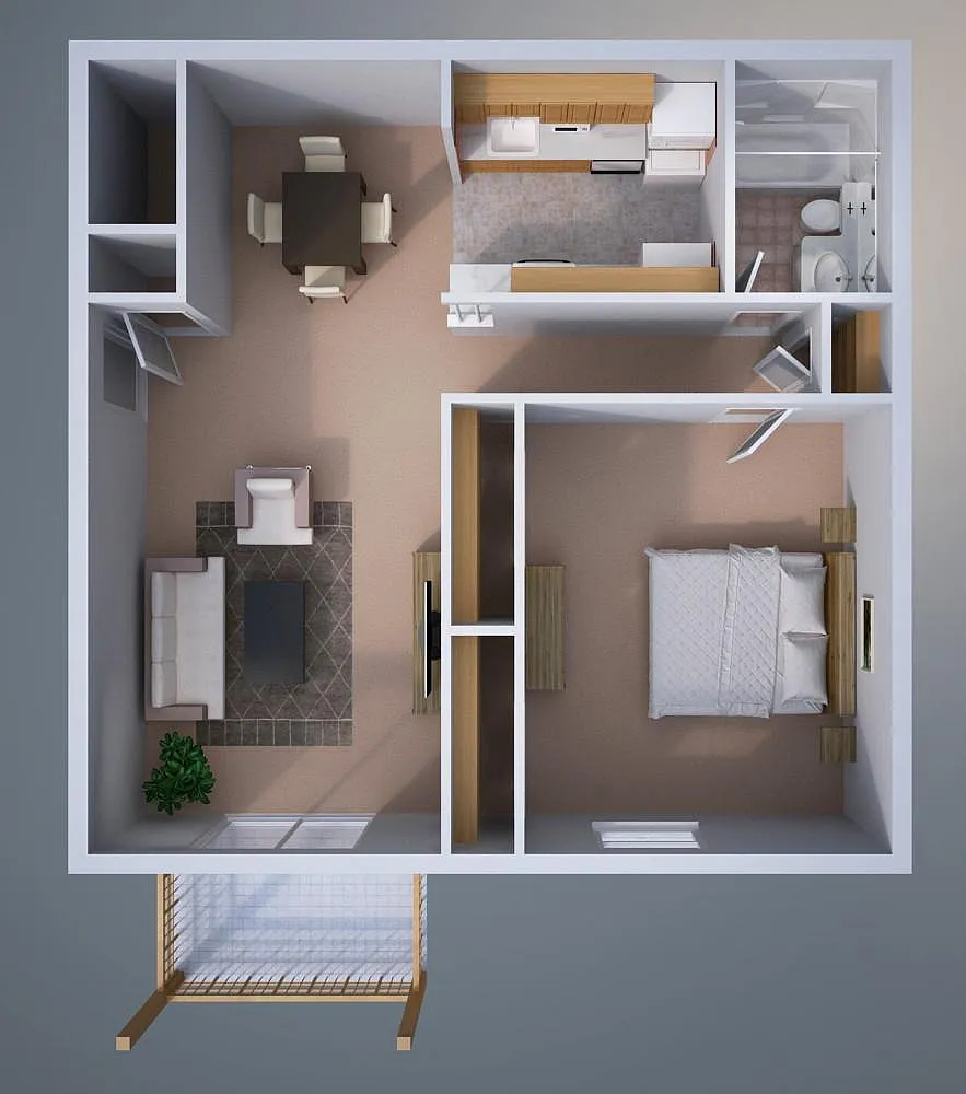Floor plan One-Bedroom Fully Furnished Apartment