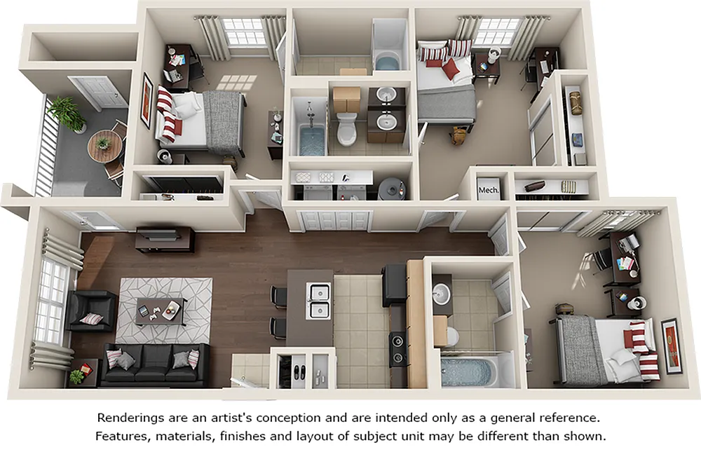 Floor plan 3/3 with Wood Style Floors
