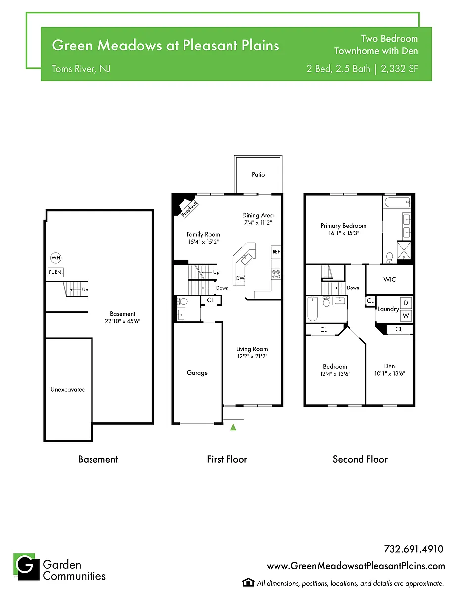 Floor plan $1.64/sq.ft. - Two Bedroom Townhome with Den