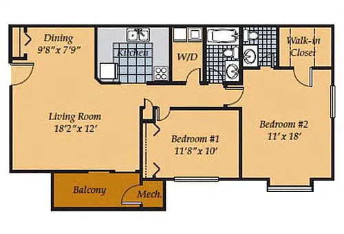 Floor plan 2 Bed 1.5 Bath